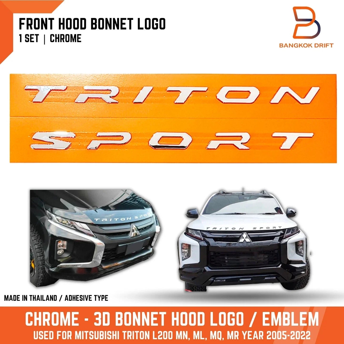 Chrome Front Bonnet Hood Emblem Logo for Mitsubishi L200 (2005-2023)