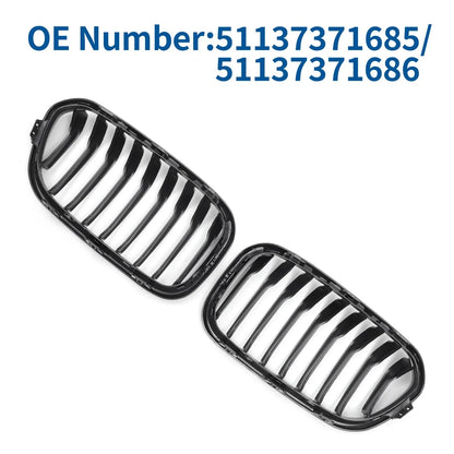 Pair Front Upper Bumper Grille for BMW 1 Series F20 Matte Black (2011-2019)