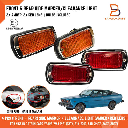 4 x Side Marker Lamp Light Red Amber for Nissan Datsun 510 120Y B210 240Z (68-81)