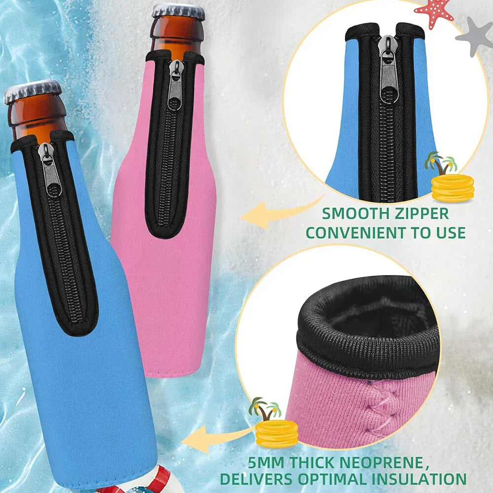 4 x Colorful Beer Bottle Insulator Sleeves with Zipper for 12oz Bottles