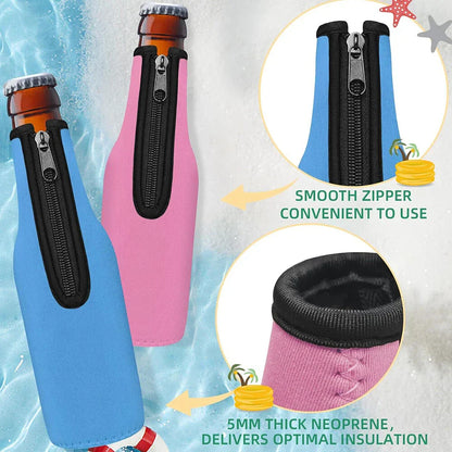 4 x Colorful Beer Bottle Insulator Sleeves with Zipper for 12oz Bottles