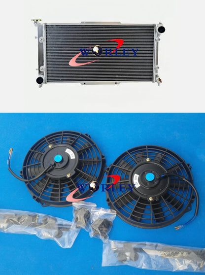 2Row Aluminum Radiator + Fan for Subaru Legacy Brighton GT LS H4 (95-99)
