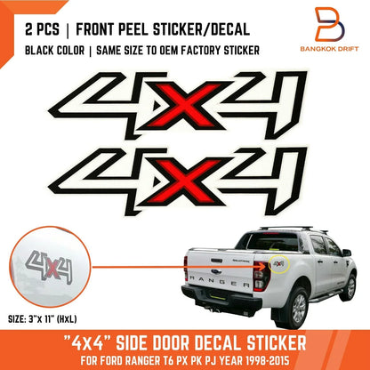 Black Red 4x4 Side Rear Decal Sticker for Ford Ranger (1998-2015)