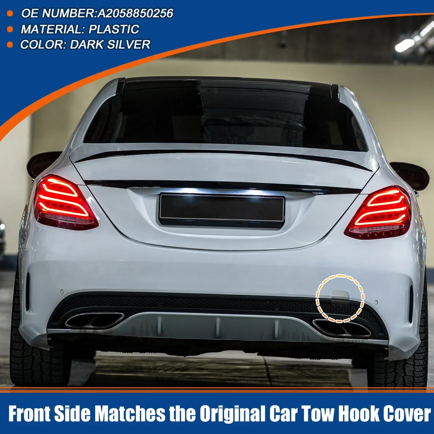 Rear Bumper Tow Hook Cover for Mercedes-Benz W205 (2015-2021) Dark Silver