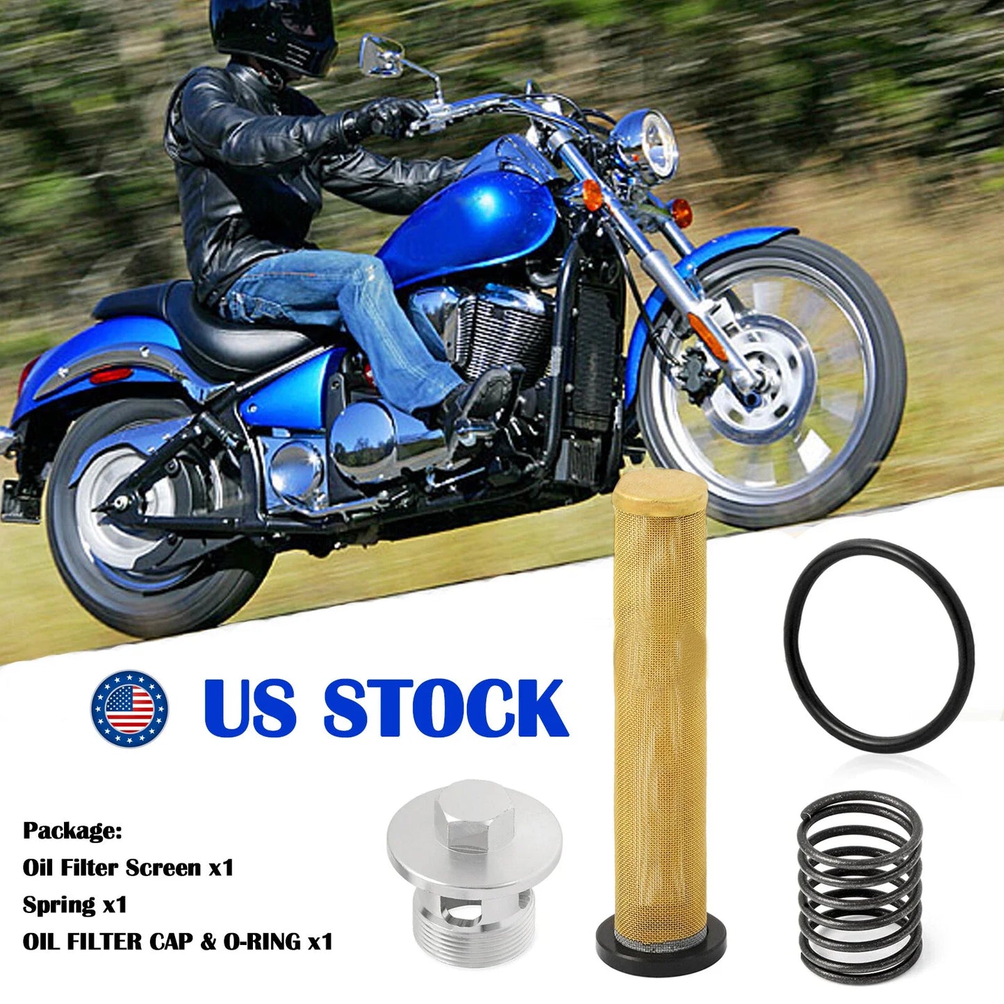 Oil Filter Screen and Cap & Spring for Kawasaki VN700/750/800 (1985–2006)