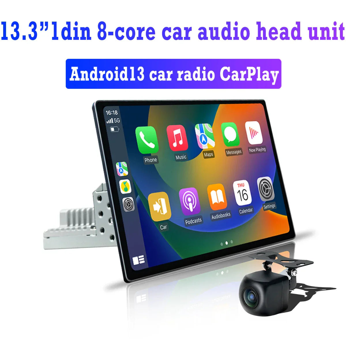 13.3" Android Car Stereo Radio 1DIN Touch Screen GPS Carplay