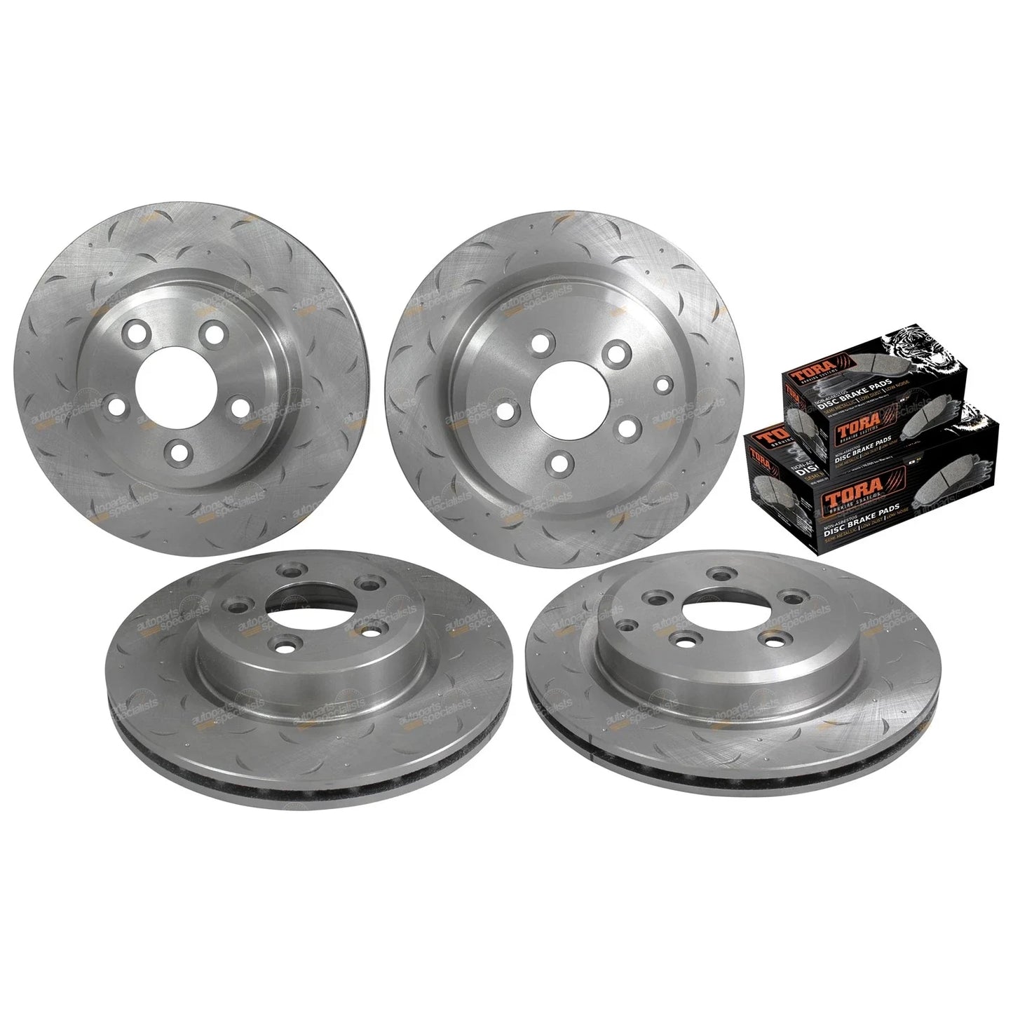 Front & Rear Slotted Rotors with Brake Pads for Ford Falcon BF FG (2005-2012)