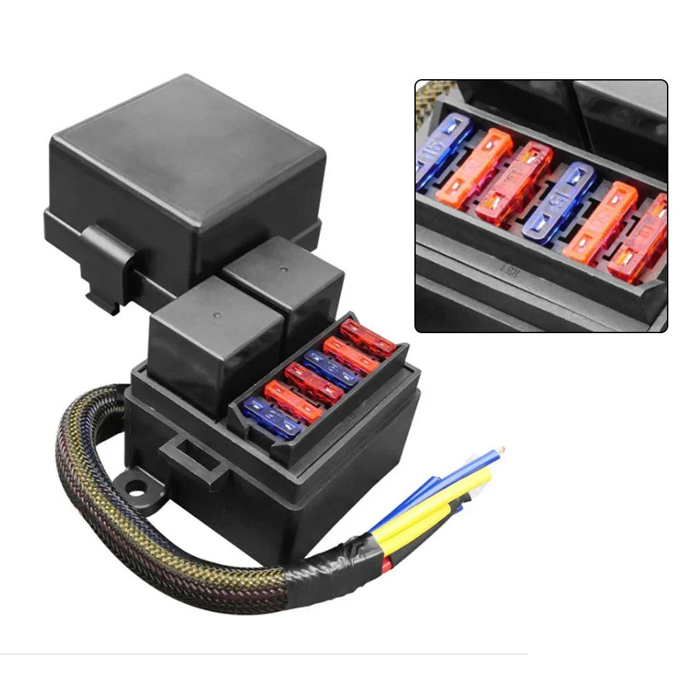 Prewired Fuse Relay Box 2 x 80A Relays + 6 Fuse Brackets for Cars