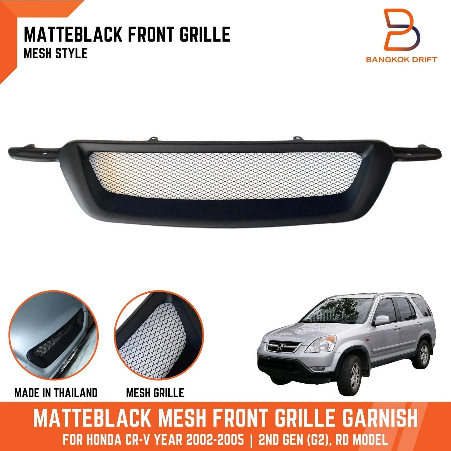 Matte Black Front Mesh Grille Garnish for Honda CR-V (2002-2006)