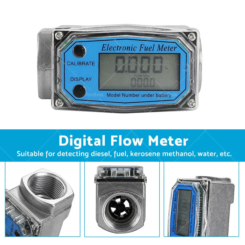 Digital Diesel Water Fuel Flow Meter Oval Gear Gauge 1/1.5/2" for Turbine