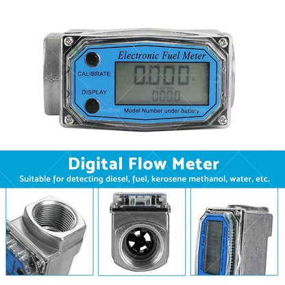 Digital Diesel Water Fuel Flow Meter Oval Gear Gauge 1/1.5/2" for Turbine