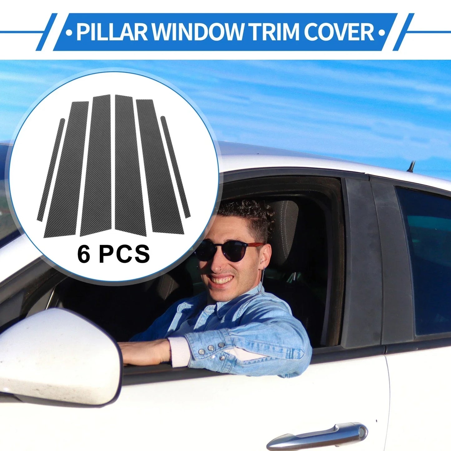 6 x Door Pillar Window Trim for Hyundai Creta Ix25 Carbon Fiber Black