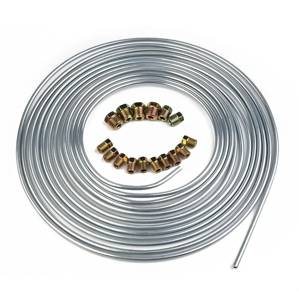 Brake Line Tubing 25 Ft 3/16 OD Copper Nickel with 16 Fittings