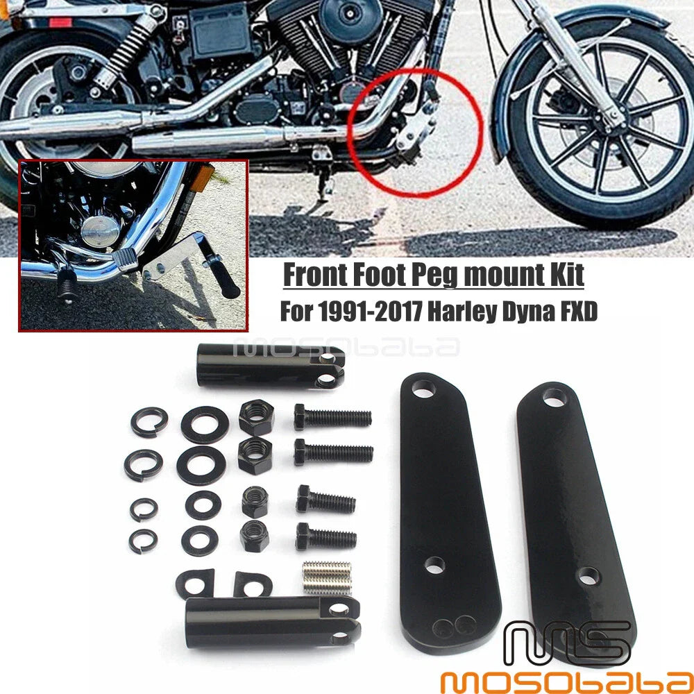 Front Foot Peg Mount Kit for Harley Dyna Low Rider FXDL, Super Glide FXD (93-05)