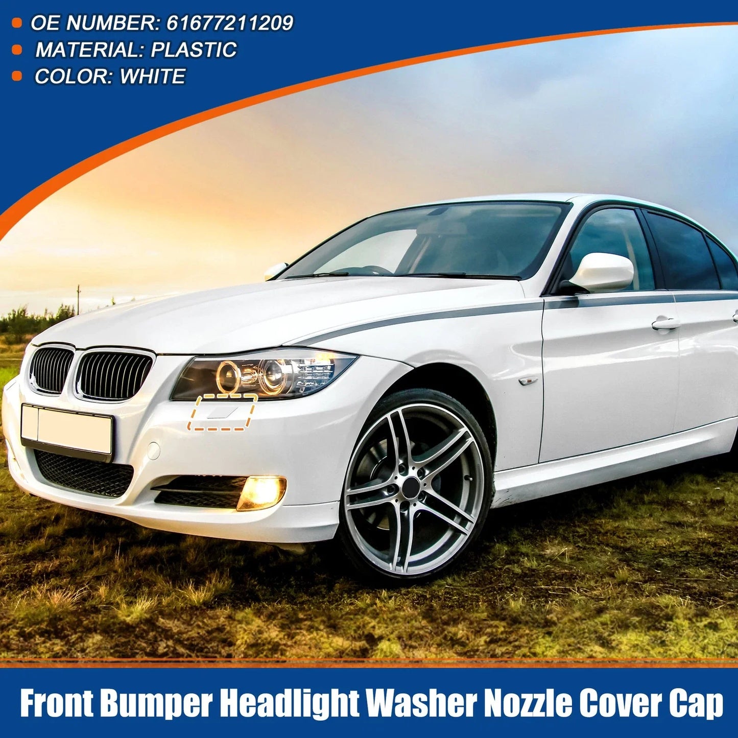 Left Side Front Bumper Headlight Washer Nozzle Cover for BMW E90 E91 White