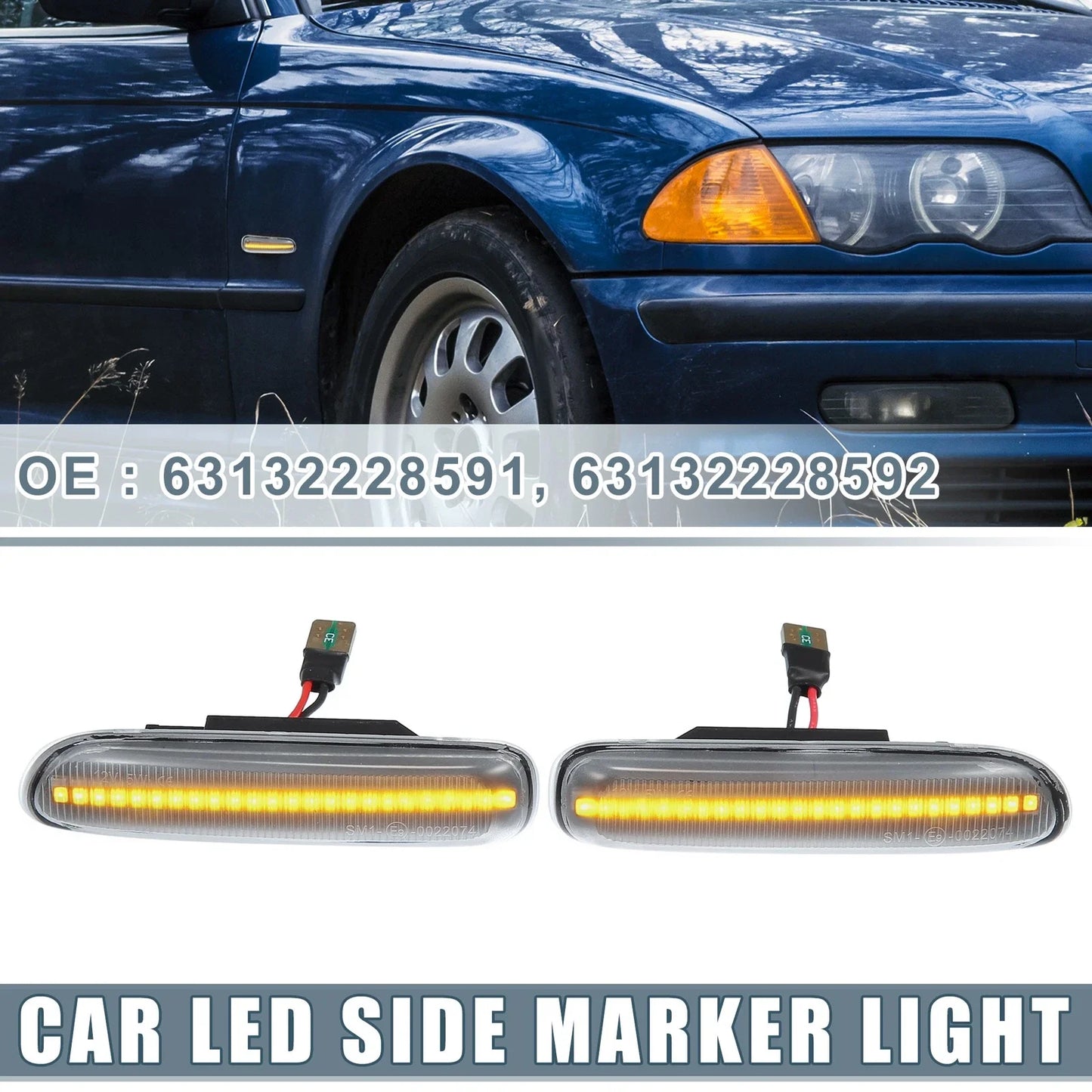 Pair LED Side Marker Amber Light for BMW 325i 330i E46 Clear Lens
