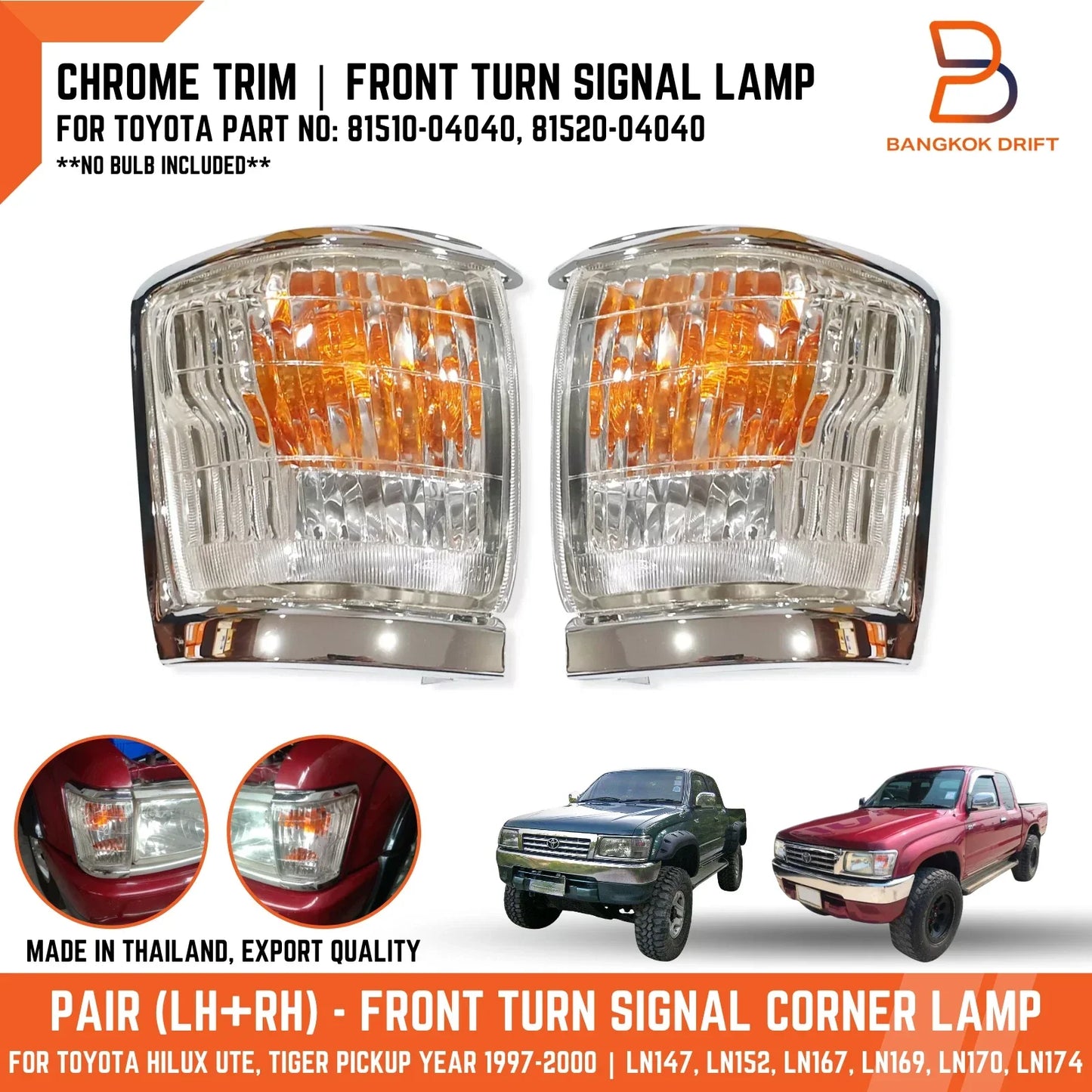 Chrome Front Corner Park Signal Lamps  For Toyota Hilux LN167 LN147 (1997-2001)