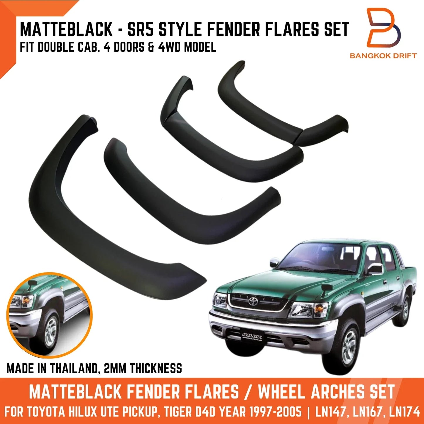 Matte Black SR5 Fender Flare Arch for Toyota Hilux Ute (1997-2004)