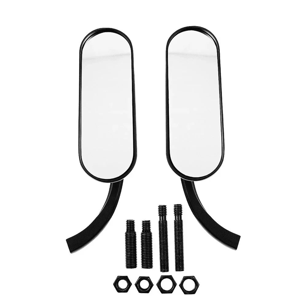 Black Billet Mini Oval Motorcycle Mirrors for Harley Softail Sportster
