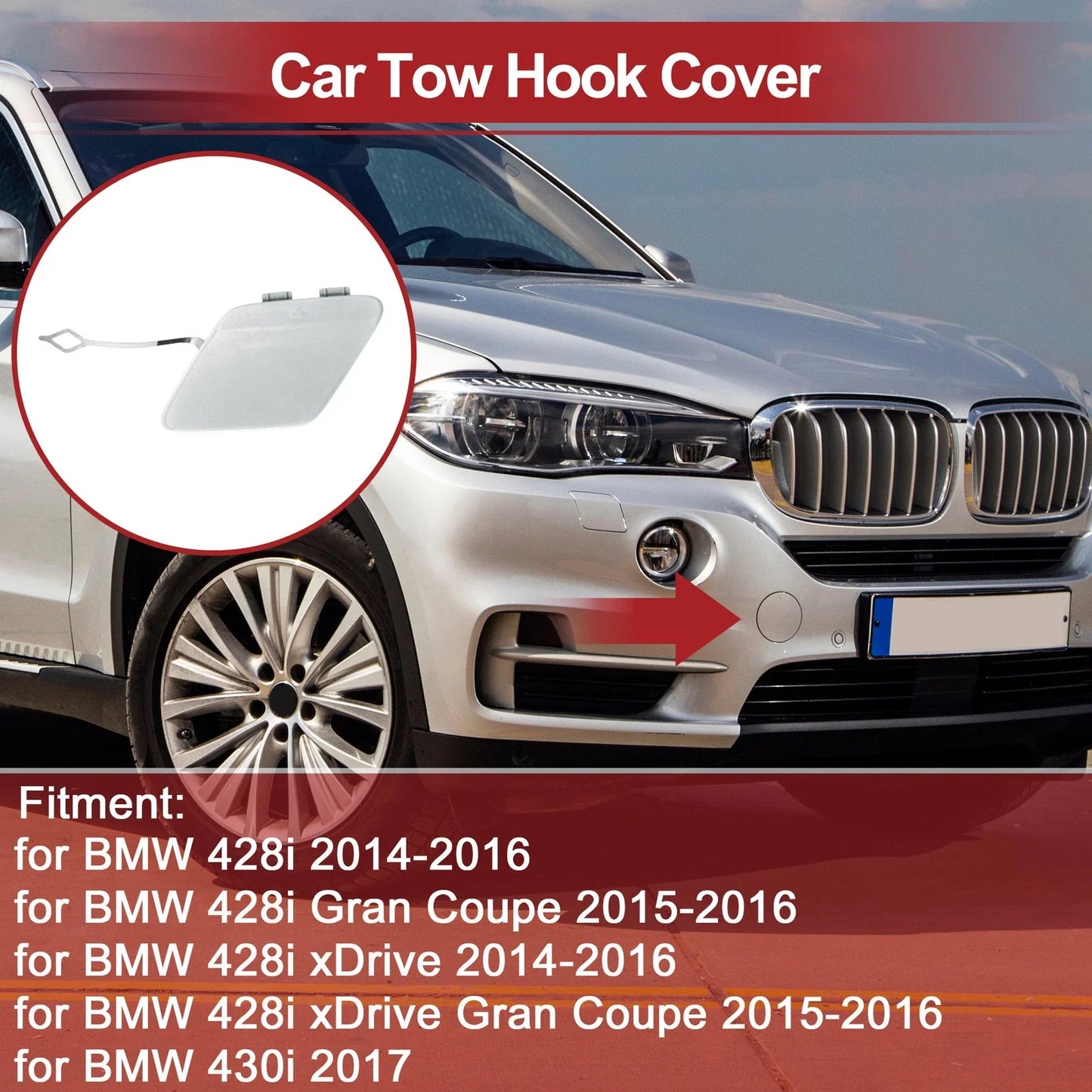 Tow Hook Cover for BMW 428i (2014 - 2016) Silver Tone