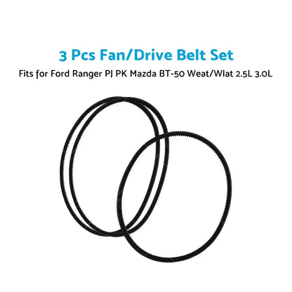 3 x Drive Belts for Ford Ranger, Mazda BT-50 (2006-2011)