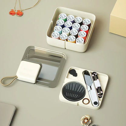 Sewing Kit - Scissors, Needles, Thimble, Thread, Tape Measure - Cream White
