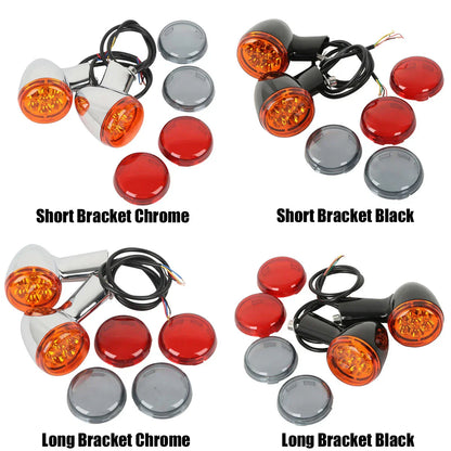 Chrome/Black LED Turn Signals w/ Bracket for Harley Sportster XL 883 (1992-2022)