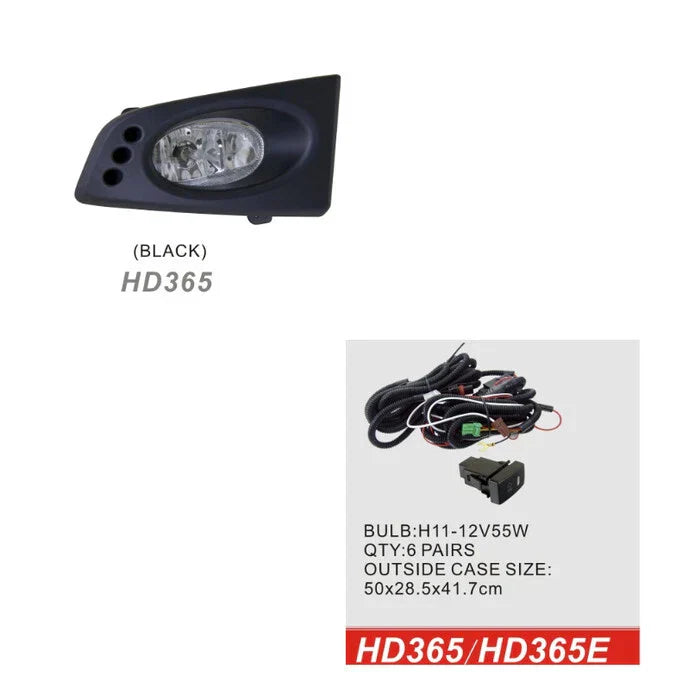 Fog Lamp Driving Light H11 55W for Honda Jazz GE (2008-2010) Black Cover