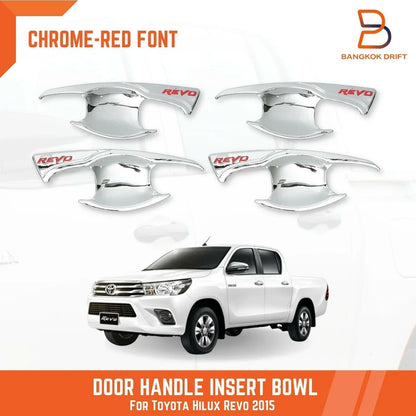 Chrome Red Door Handle Insert Bowl Cup Trim for Toyota Hilux Revo (2015-2023)