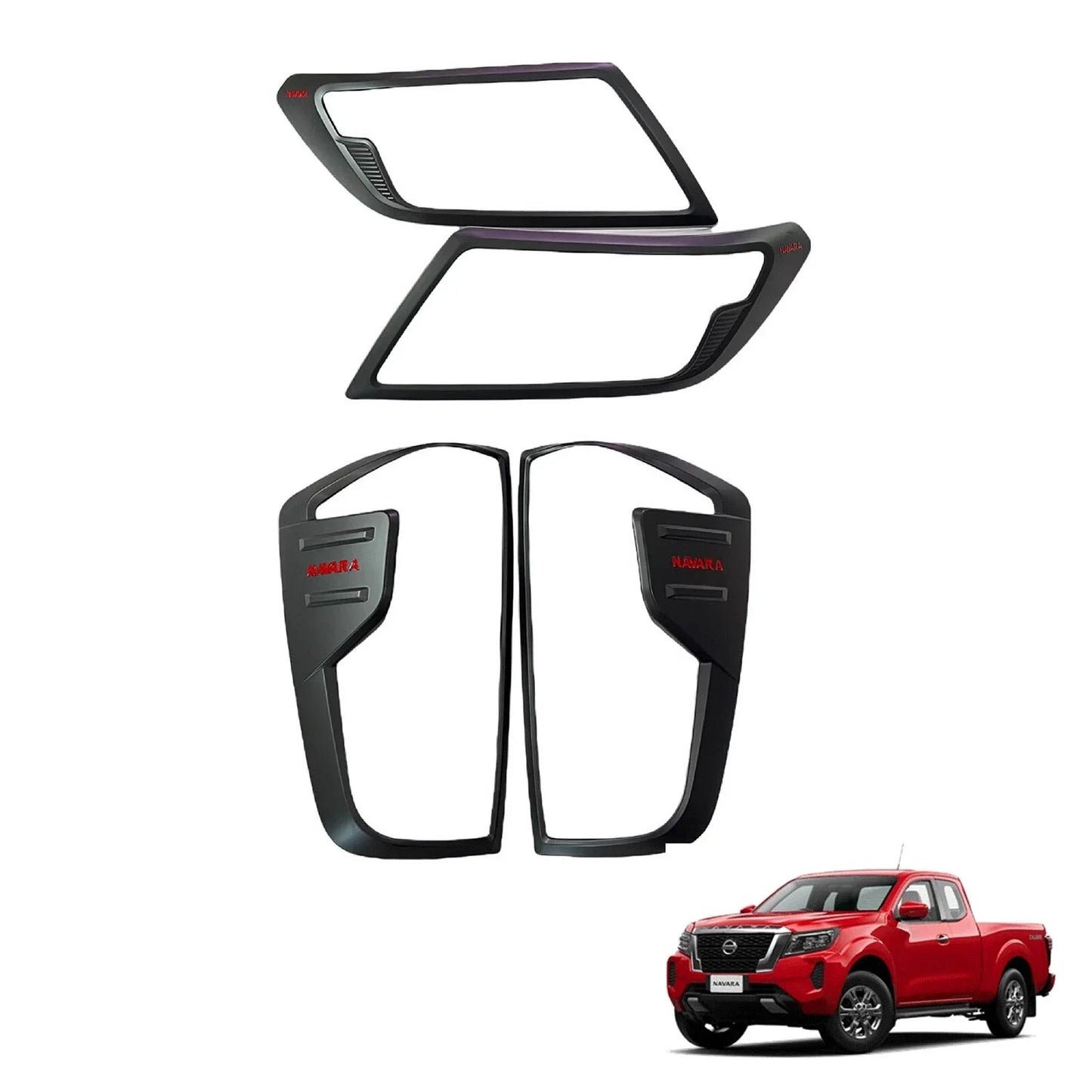 Matte Black Red Headlight Taillight Covers for Nissan Navara UTE (2021-2024)