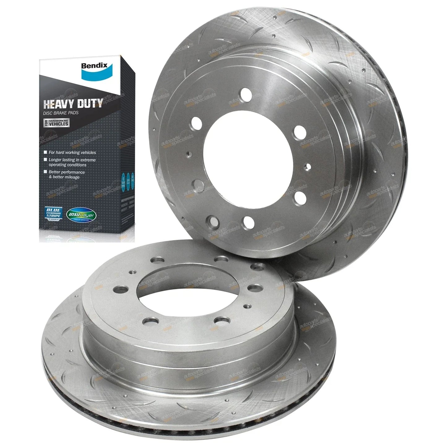2 x Slotted Drilled Disc Rotors + Pads for Prado 120 (2002–2009)