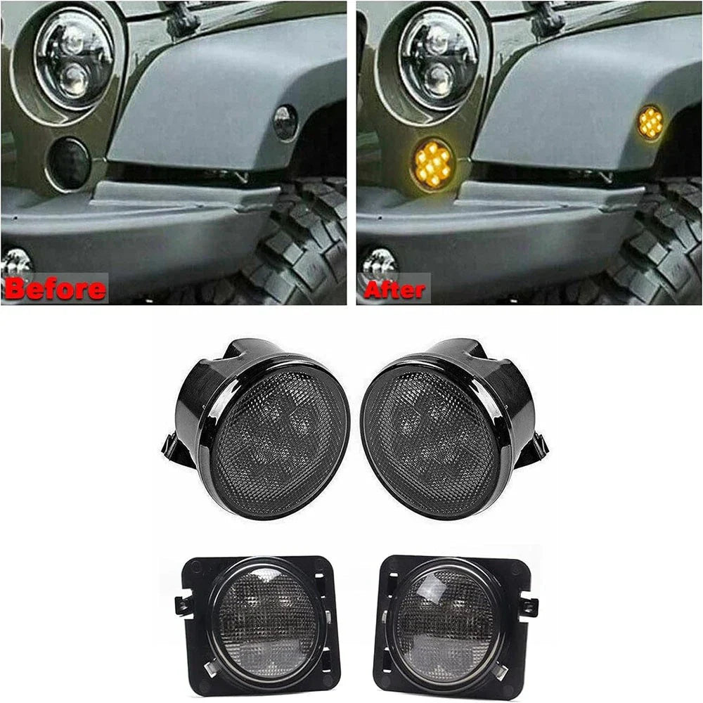 Front LED Turn Signal Side Marker Lights for 2007-2017 Wrangler JK (2007-2017)