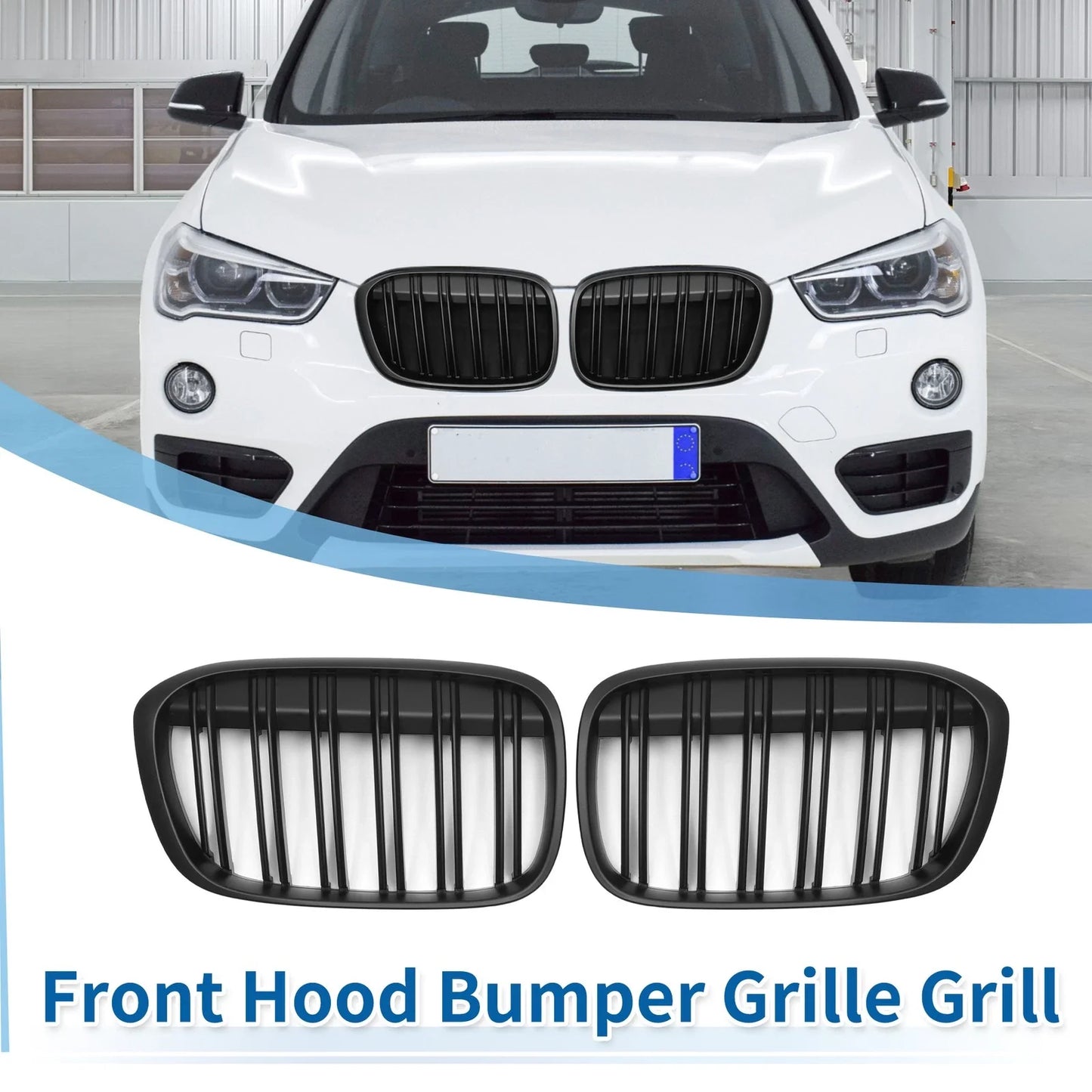 1 Pair Front Upper Bumper Grille for BMW X1 Matte Black (2016 - 2022)