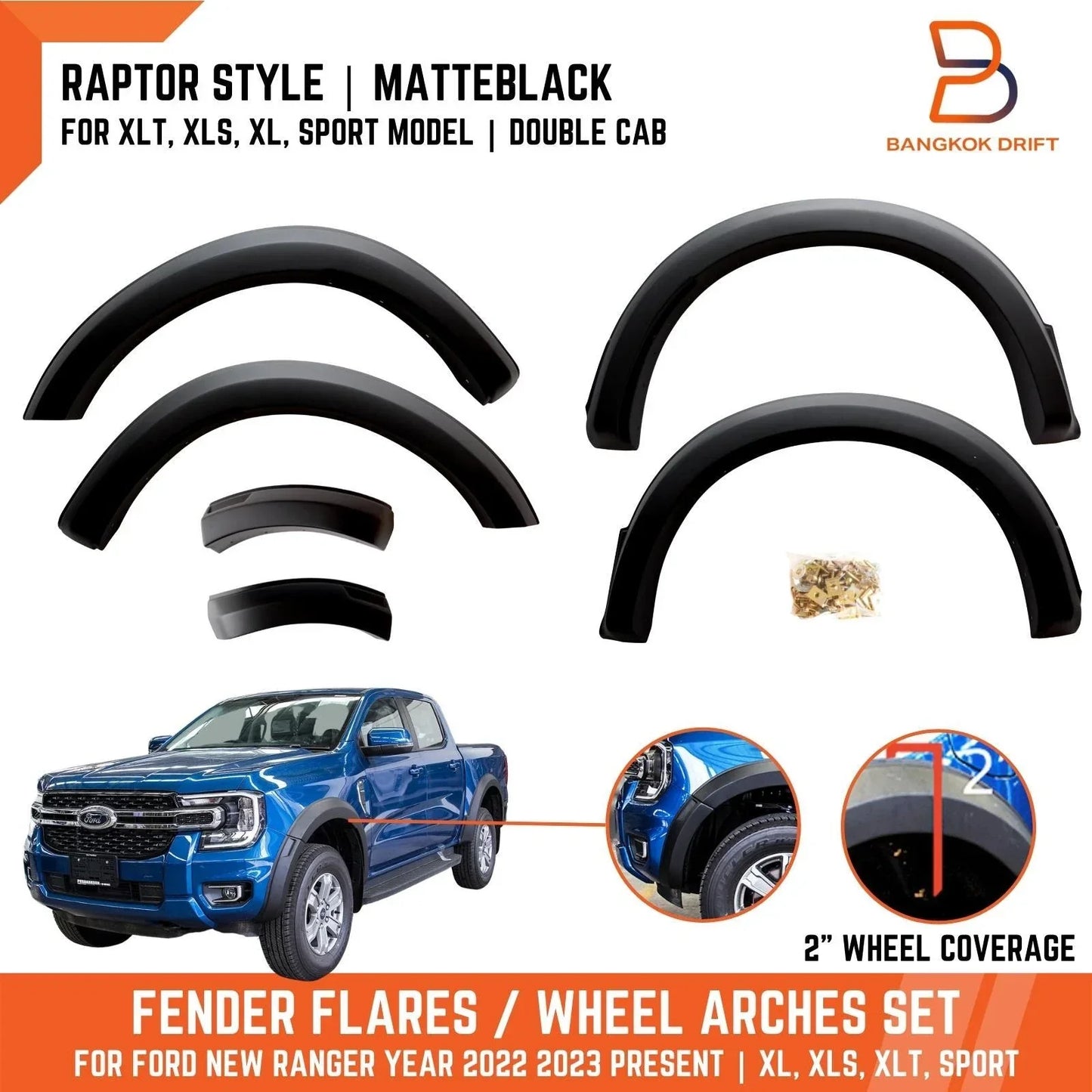 Fender Guard Flares for Ford Ranger PY 2022-2025 XL XLT XLS Sport No-Sensor
