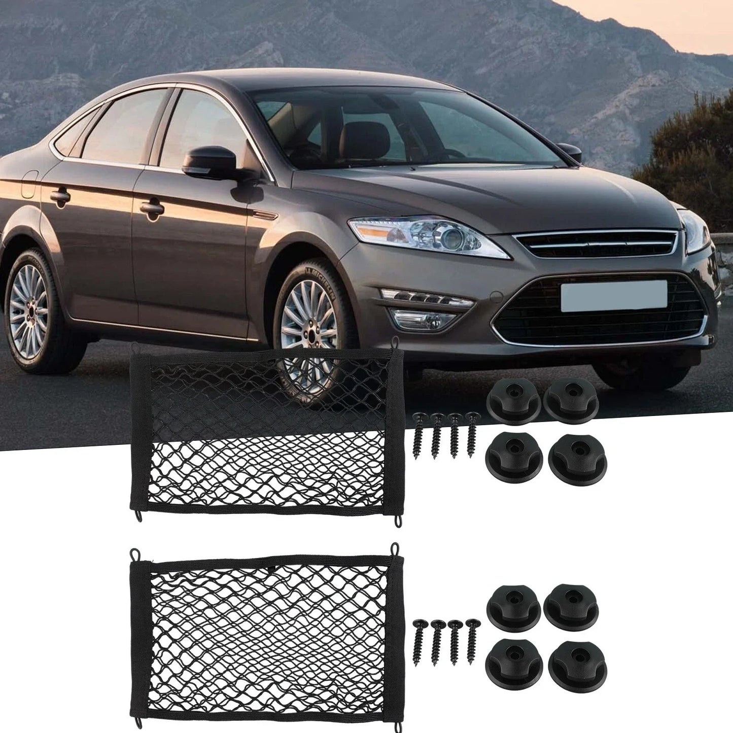 2 x Car Stretchable Small Cargo Net Pocket Trunk Side Elastic Storage Mesh Bag