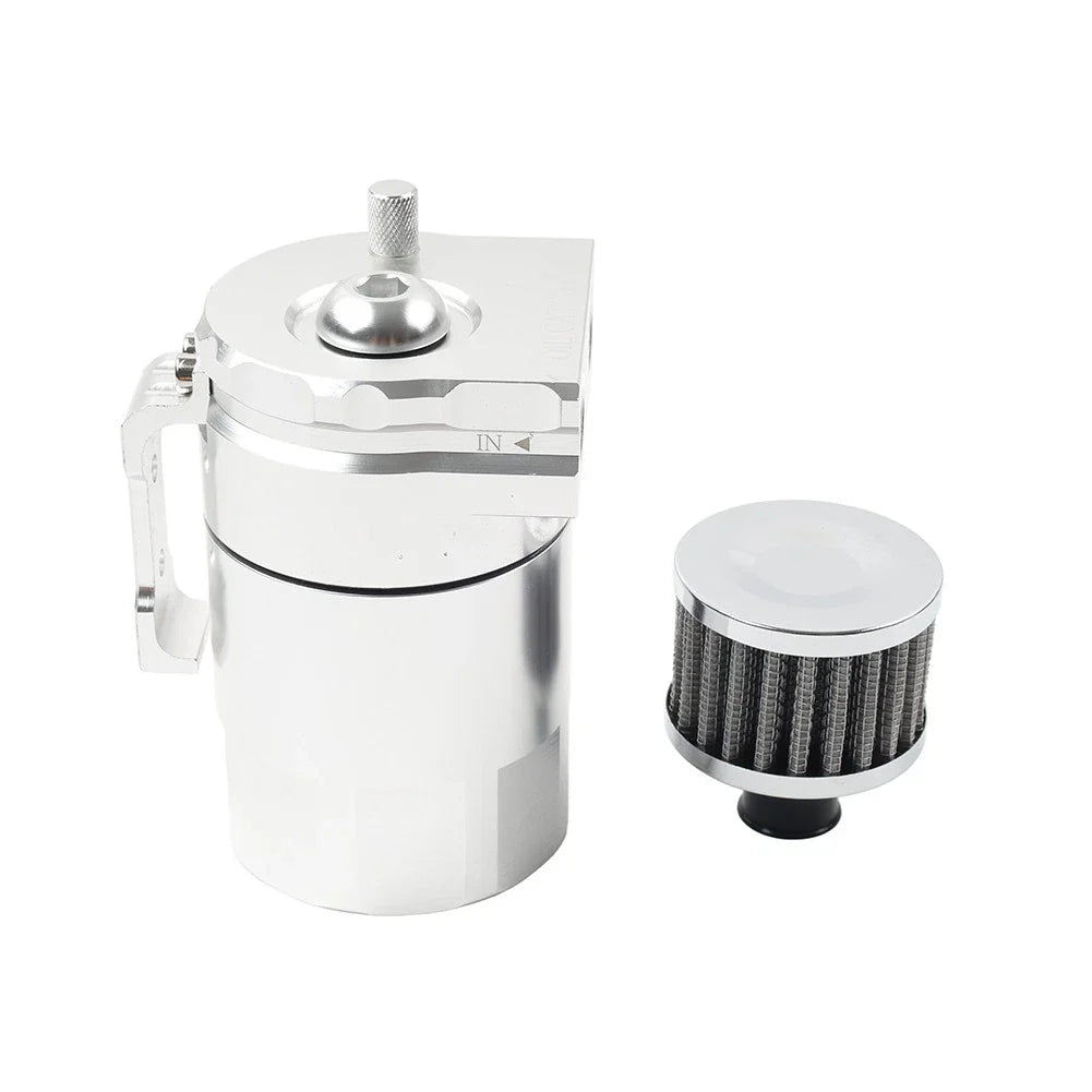 300ml Silver Baffled Engine Oil Catch Can Tank w/ Breather Filter for Universal