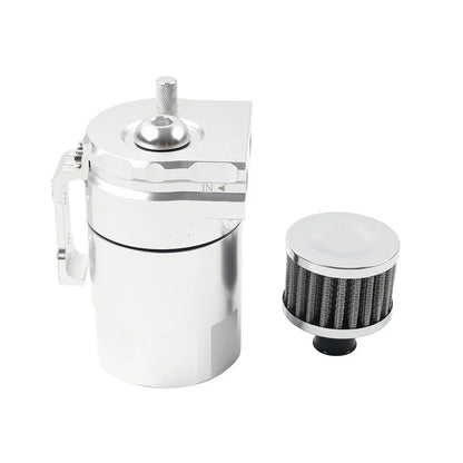 300ml Silver Baffled Engine Oil Catch Can Tank w/ Breather Filter for Universal