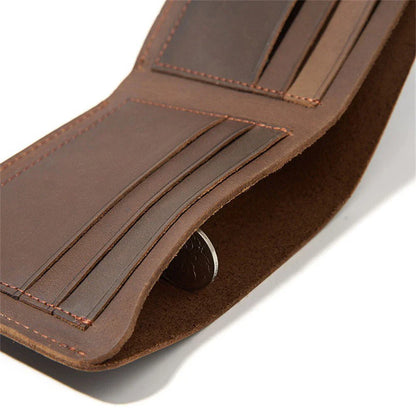 Cowhide Leather Retro Men's Wallet - Dark Coffee Color
