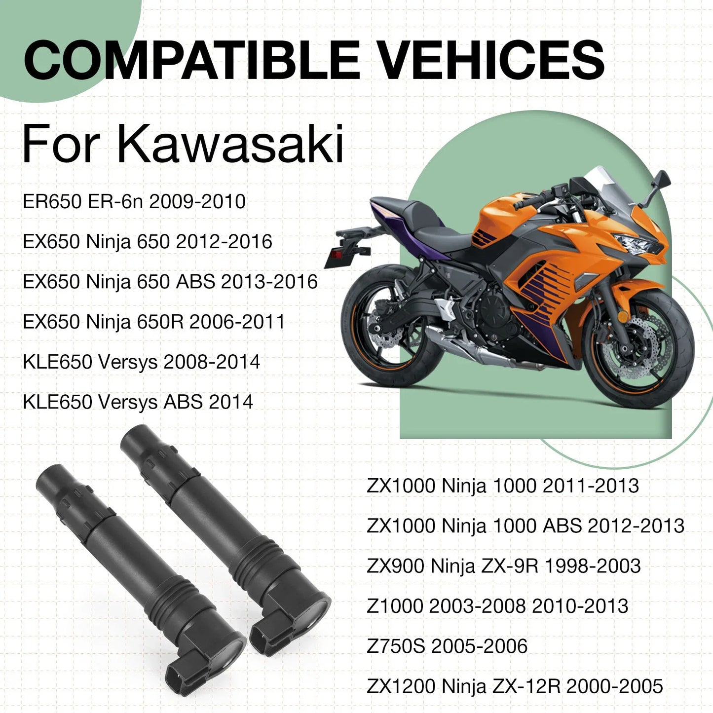 Ignition Coils 2 x for Kawasaki Versys 650 KLE650 (2008–2014)