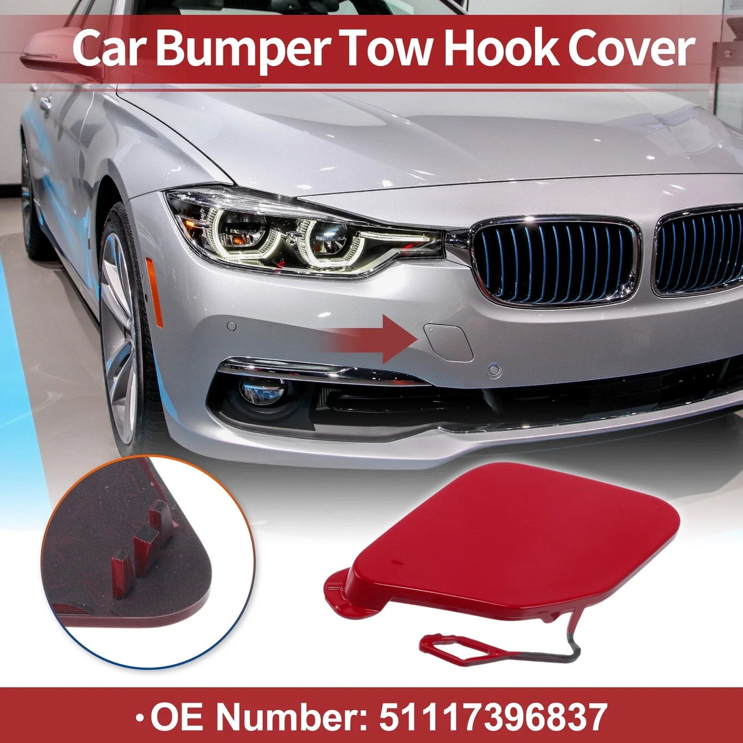 Front Car Bumper Tow Hook Cover for BMW 320i (2016-2018) Red