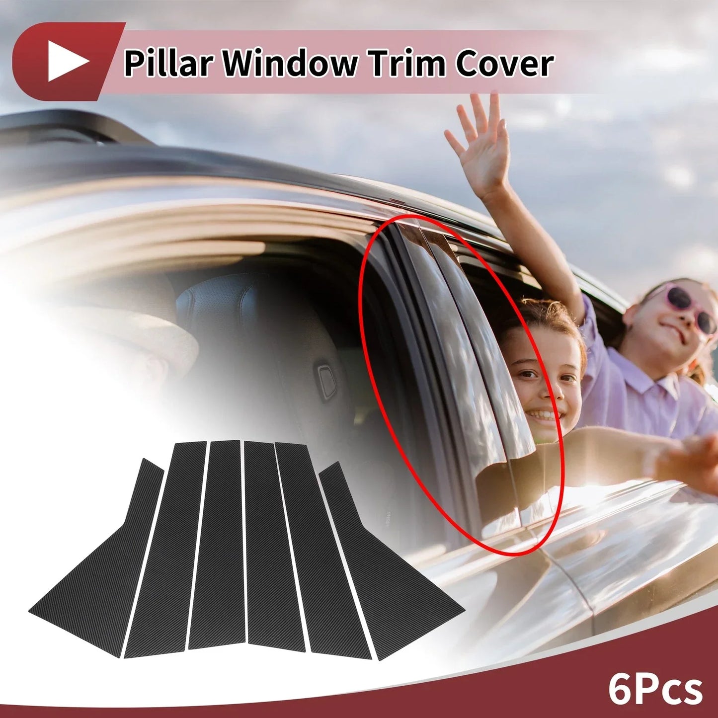 Door Pillar Window Trim for Hyundai IX35 2022-2024 Carbon Fiber Black