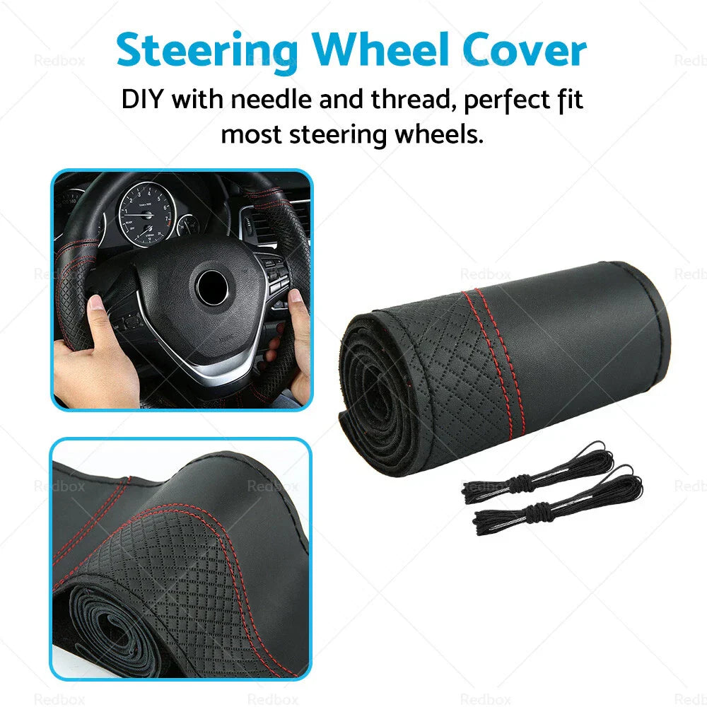 Premium Leather 38cm Steering Wheel Cover for Car - Auto Protection