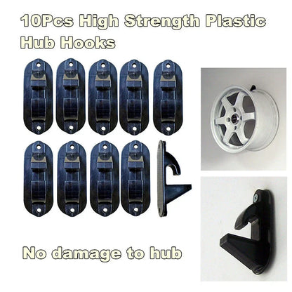 10 x Tire Wheel Rim Hub Hooks for Garage Wall Mounting Max 22" Black ABS
