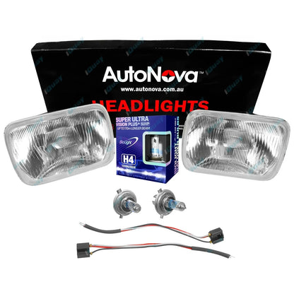 Rectangle Headlight Upgrade Kit 2 x Lamps High Watt H4 Conversion Style Light