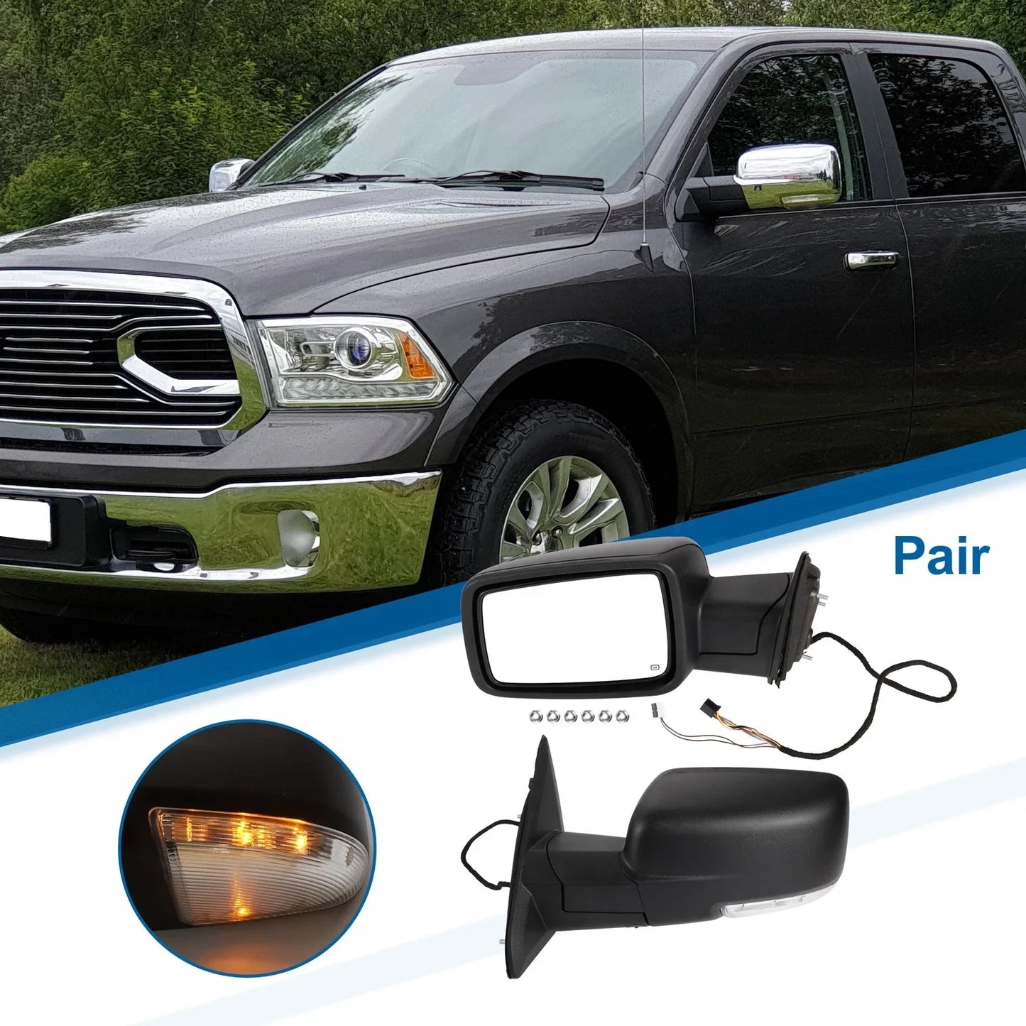Tow Mirrors for Dodge Ram 1500 2009-2018 with Temperature Sensor - 1 Pair