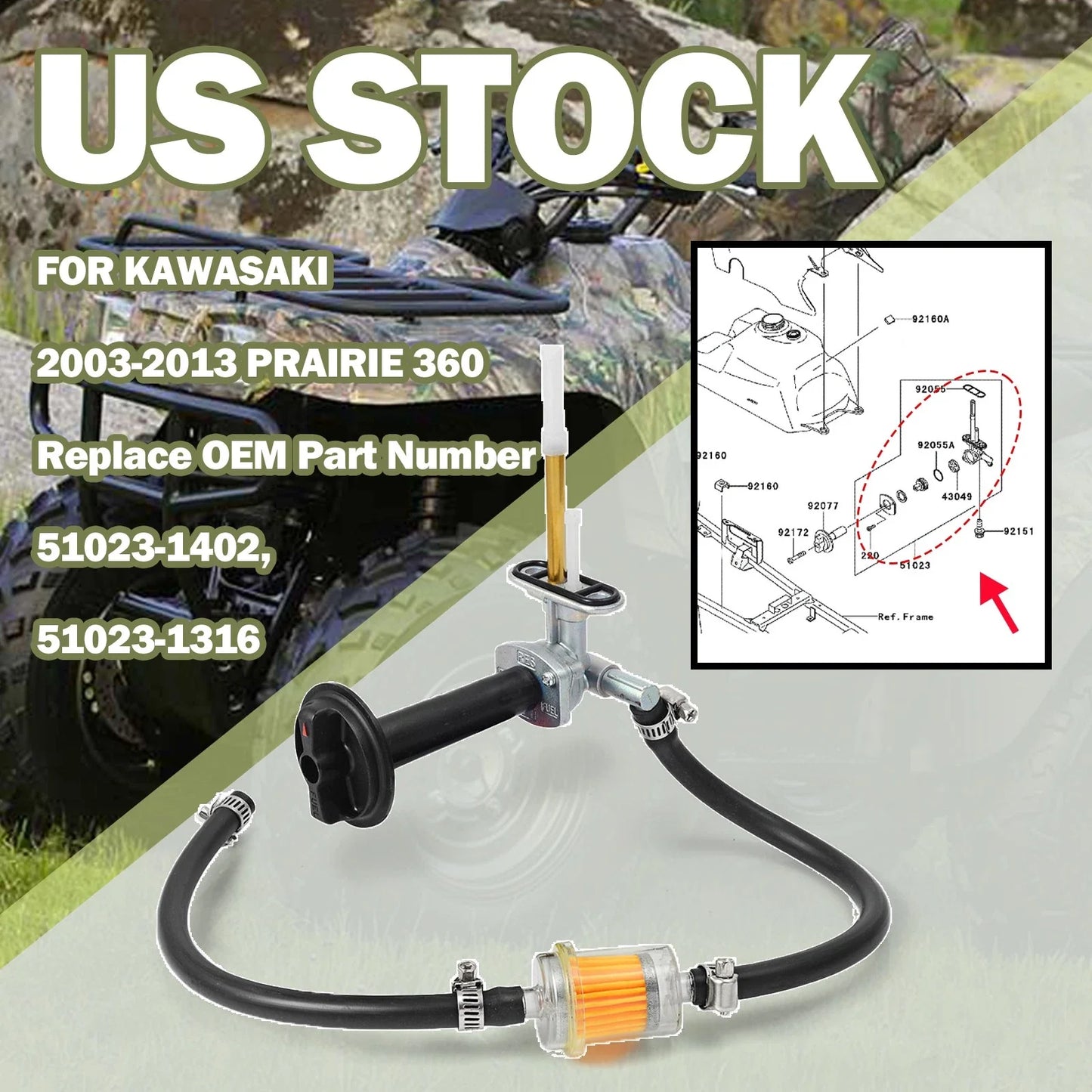 Fuel Petcock Filter Kit for Kawasaki Prairie KVF360 4x4 KVF400 (1999–2007)