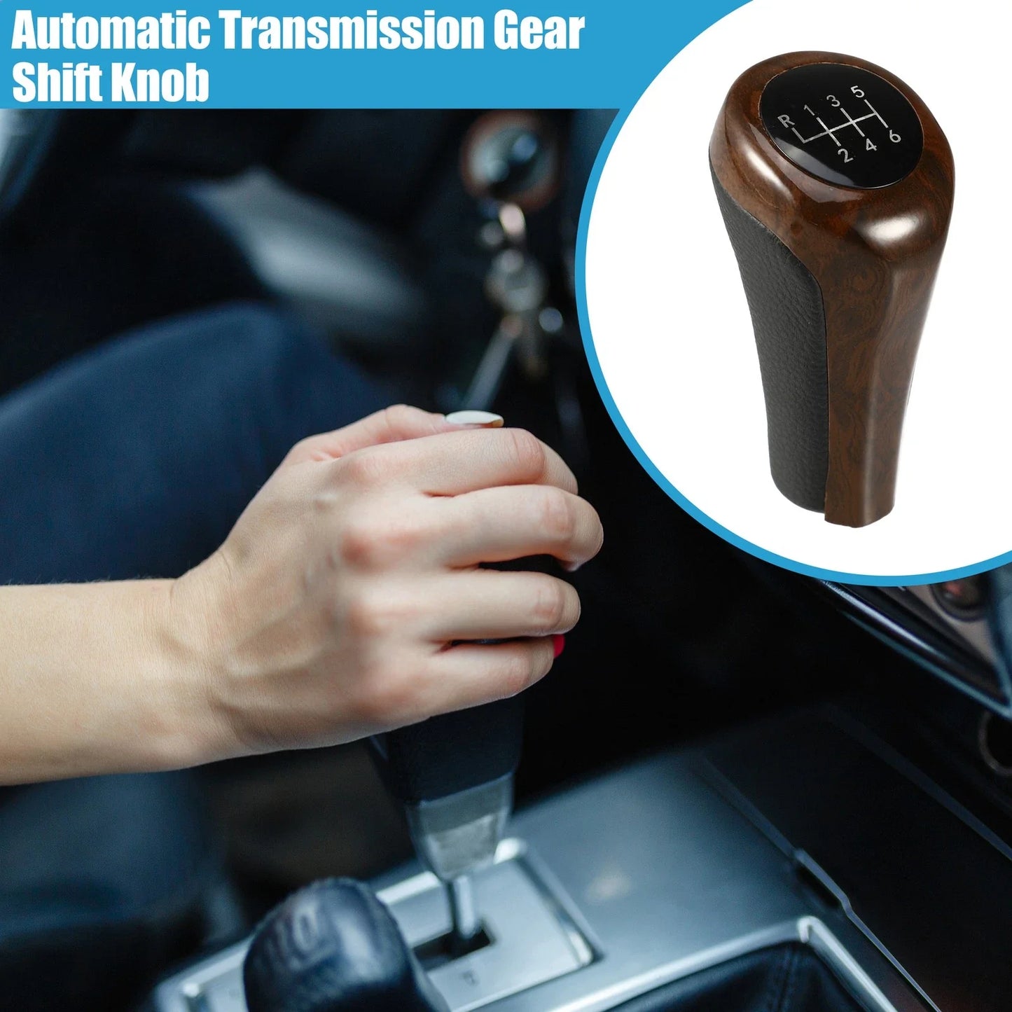 Automatic Transmission Gear Shift Knob 6 Speed for BMW Black Red Wood Pattern