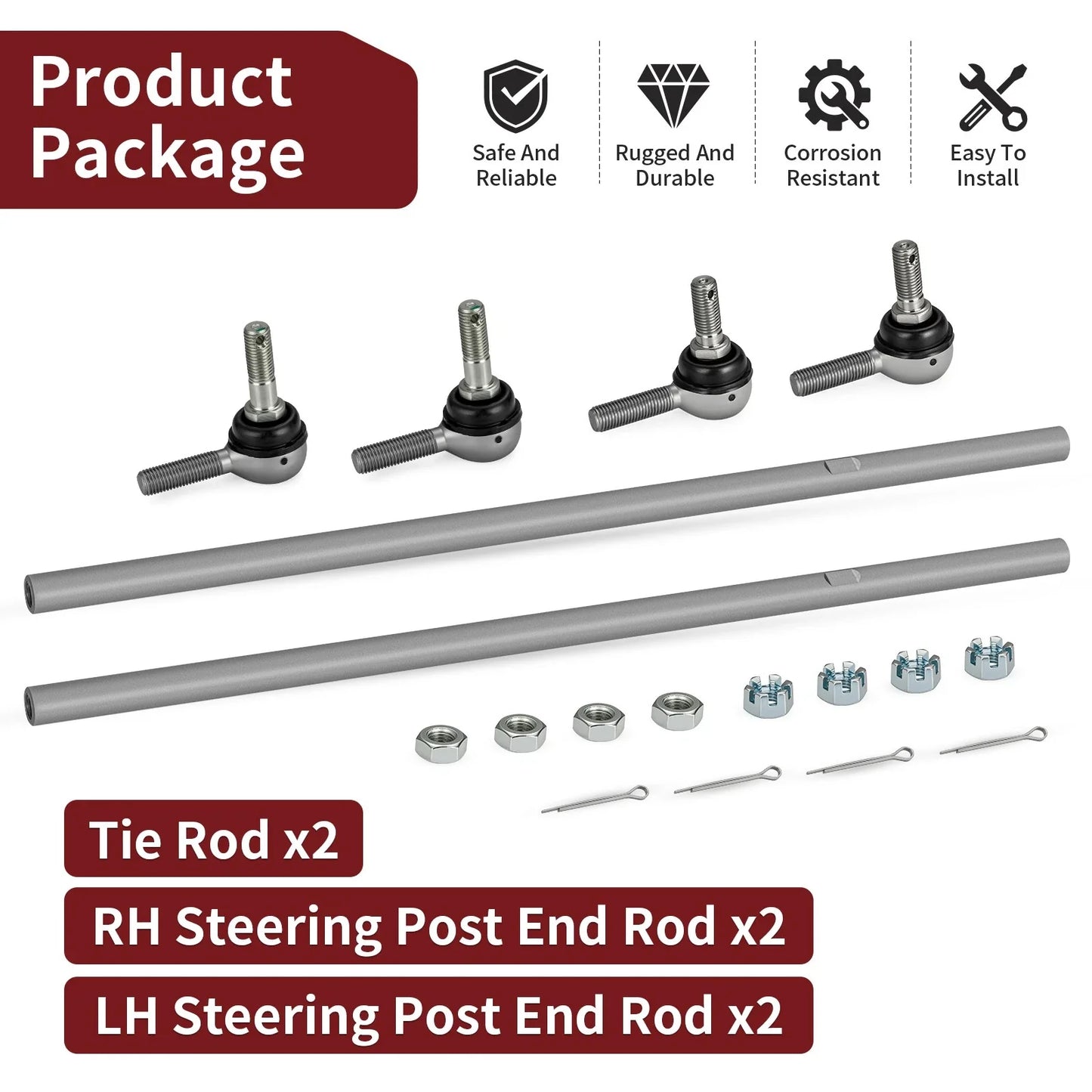 2 x Tie Rod End and Tie Rod Kit for Polaris Scrambler XP 1000 (2014–2018)