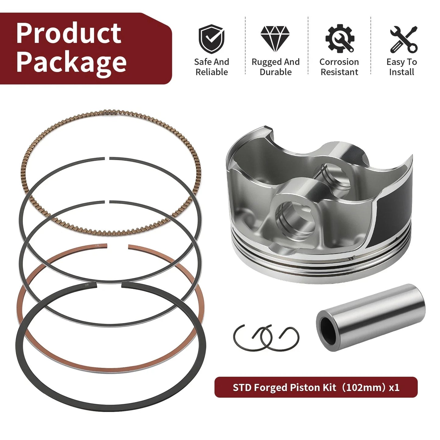 Top End Rebuild Kit 102mm Piston for Yamaha Rhino 700 YXR700F (2008–2012)