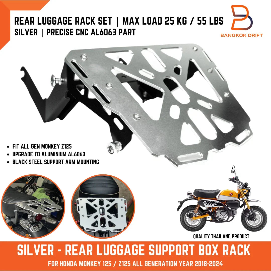 Silver Rear Luggage Rack Cargo Support for Honda Monkey 125 (2018-2023)
